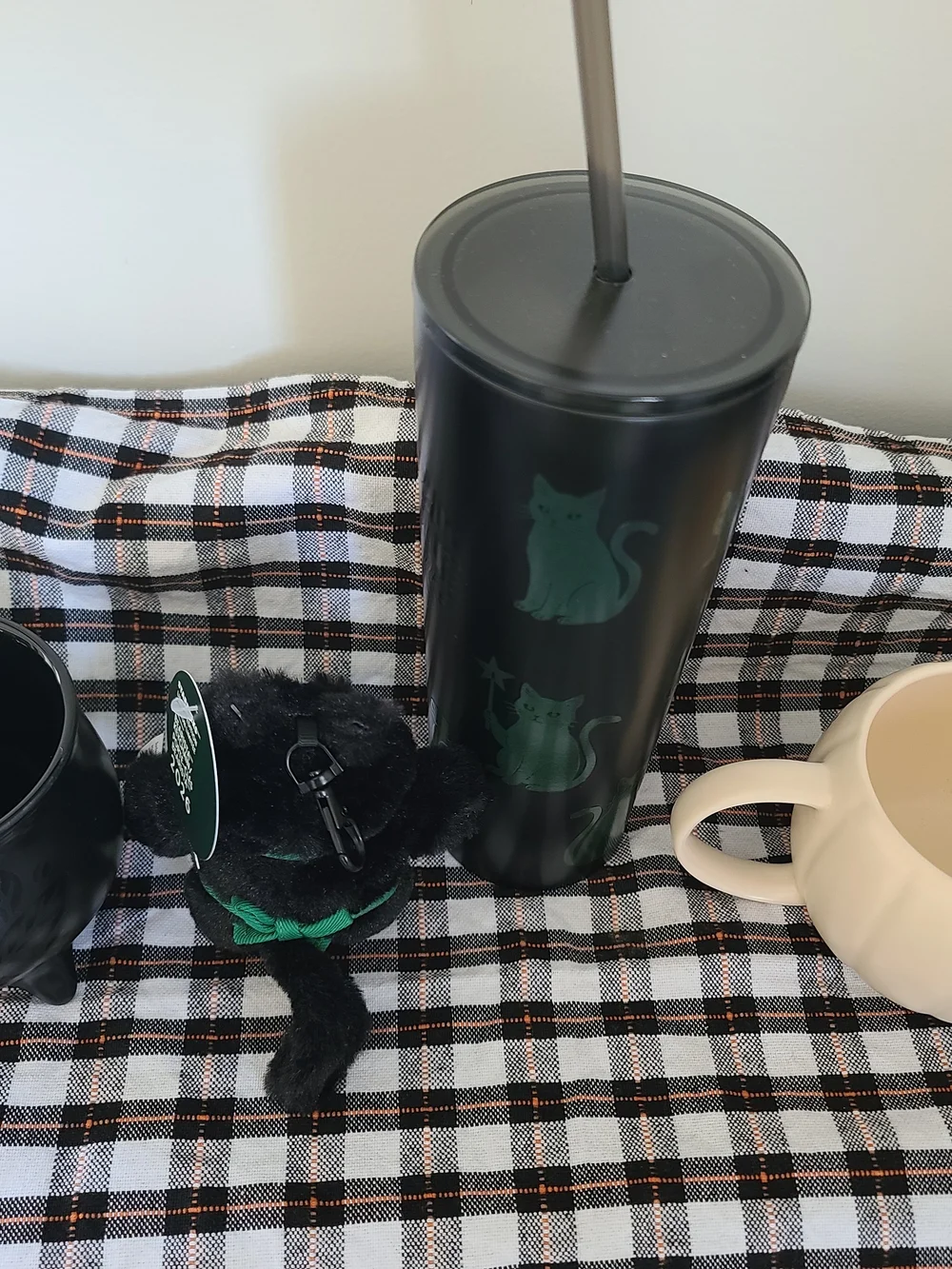 Starbucks Black Cat Stainless Steel Tumbler with Plush Bear